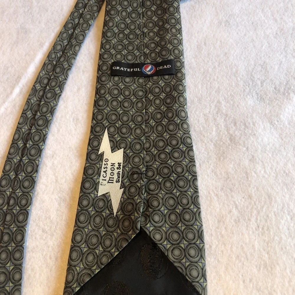 Grateful Dead Tie Green picasso Moon Sixth‎ set Jerry Garcia 100% Silk 1996